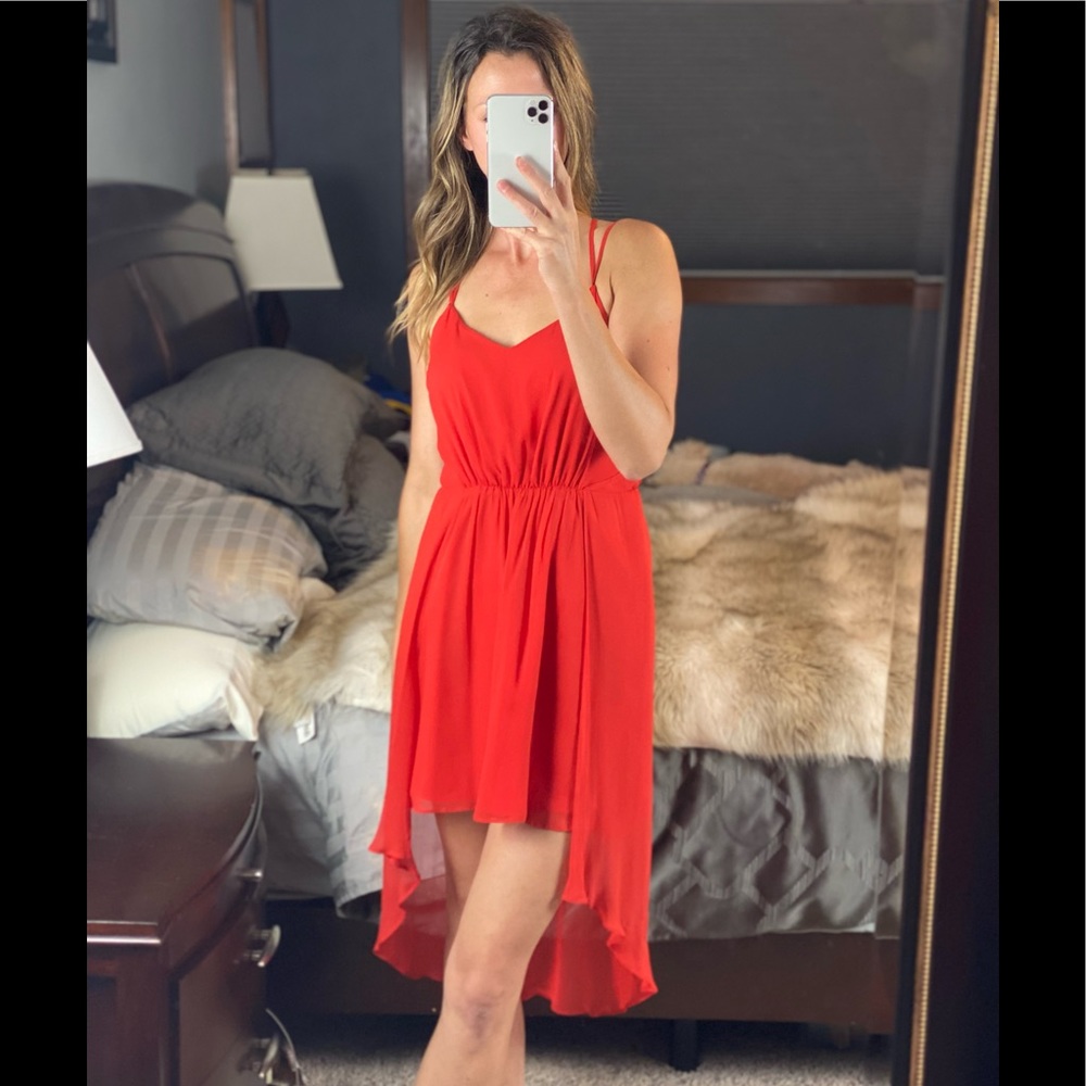 Aryn K High Low Sleeveless Red Dress, Medium